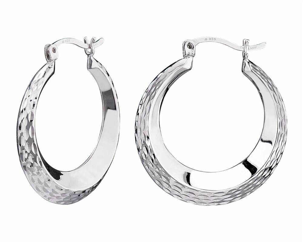 NEW GOLD & HONEY wome's rhodium plated diamond cut wide creole hoop earrings in